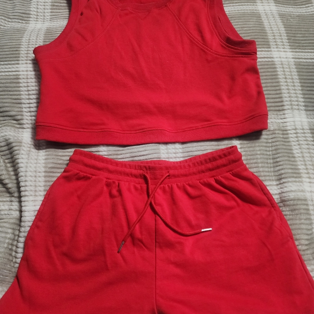 Red Crop Tank and Drawstring Shorts Set